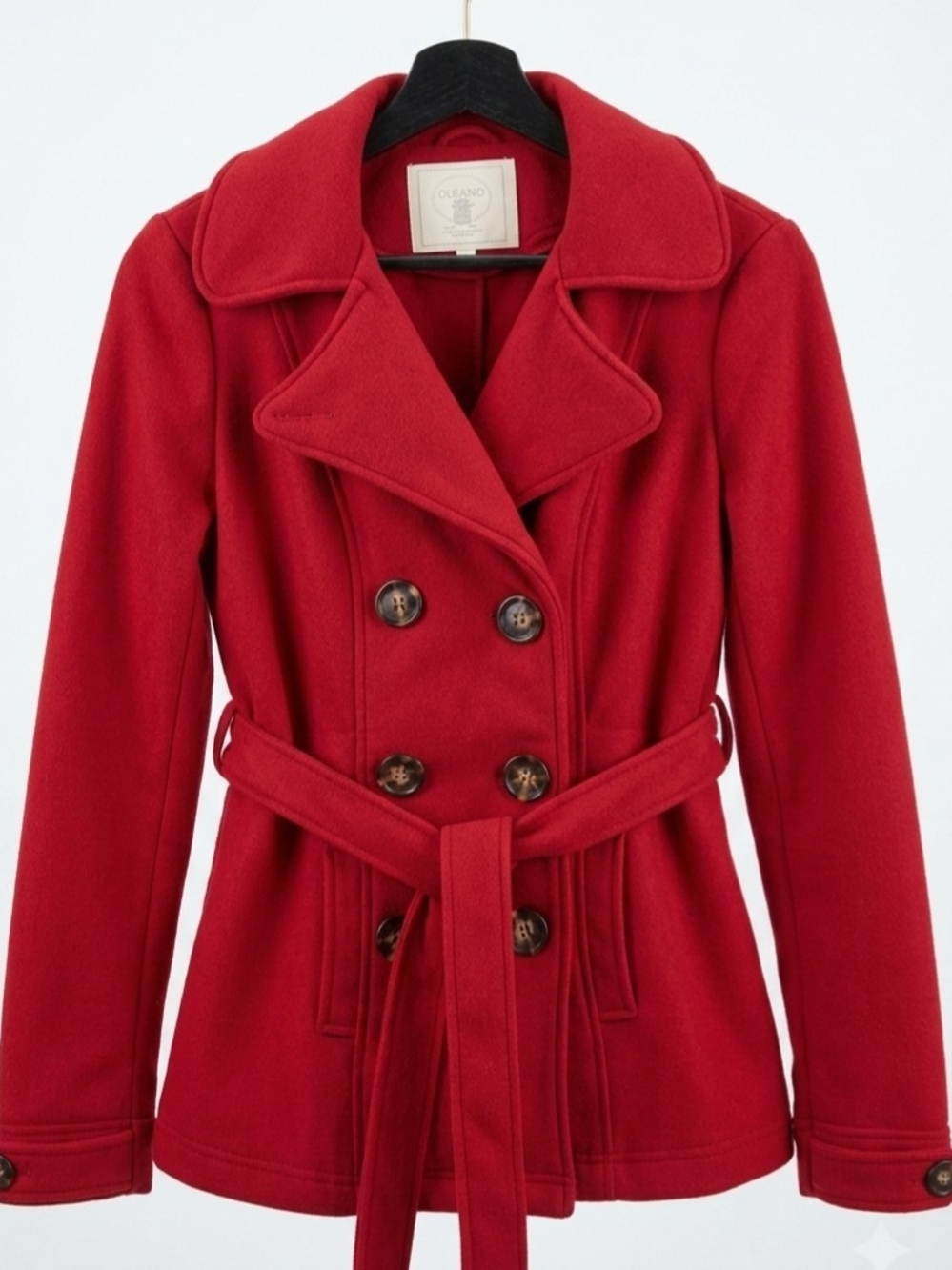 Ci Sono Red Double-Breasted Belted Peacoat